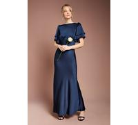 Coast Honoured Satin Back Crepe High Neck Short Sleeve Maxi Bridesmaid Dress In Navy navy 12