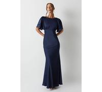 Coast Honoured Satin Back Crepe High Neck Short Sleeve Maxi Bridesmaid Dress In Navy navy 14