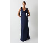 Coast Honoured Satin Back Crepe V Neck Tie Shoulder Maxi Bridesmaid Dress Coast Navy 18