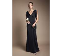 Coast Women's Honoured Satin Back Crepe V Neck Tie Shoulder Maxi Bridesmaid Dress in Black | Size: 16 Coast Black 16