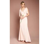 Coast Women's Honoured Satin Back Crepe V Neck Tie Shoulder Maxi Bridesmaid Dress in Blush | Size: 10 Coast Blush 10