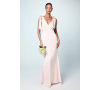 Coast Honoured Satin Back Crepe V Neck Tie Shoulder Maxi Bridesmaid Dress In Blush blush 14