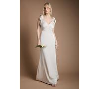 Coast Honoured Satin Back Crepe V Neck Tie Shoulder Maxi Bridesmaid Dress In Champagne champagne 14