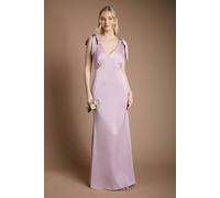 Coast Honoured Satin Back Crepe V Neck Tie Shoulder Maxi Bridesmaid Dress In Dusty Rose dusty rose