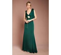 Coast Honoured Satin Back Crepe V Neck Tie Shoulder Maxi Bridesmaid Dress In Emerald emerald 8