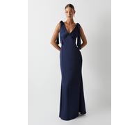 Coast Honoured Satin Back Crepe V Neck Tie Shoulder Maxi Bridesmaid Dress In Navy navy 16