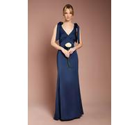 Coast Women's Honoured Satin Back Crepe V Neck Tie Shoulder Maxi Bridesmaid Dress in Navy | Size: 14 Coast Navy 14