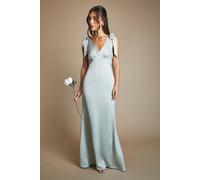 Coast Honoured Satin Back Crepe V Neck Tie Shoulder Maxi Bridesmaid Dress In Sage sage