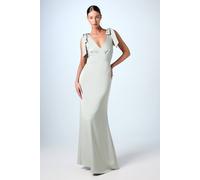 Coast Honoured Satin Back Crepe V Neck Tie Shoulder Maxi Bridesmaid Dress In Sage sage 8