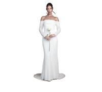 Sequin Draped Bardot Long Sleeve Bridal Maxi Dress Coast Ivory 12