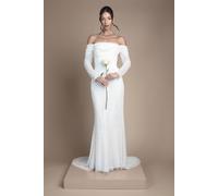 Coast Women's Honoured Sequin Draped Bardot Long Sleeve Maxi Wedding Dress in Ivory | Size: 14 Coast Ivory 14