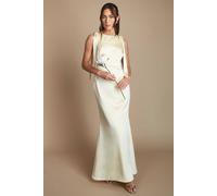 Coast Women's Honoured Sleeveless High Neck Tie Shoulder Satin Maxi Bridesmaid Dress in Lemon | Size: 22