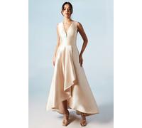 Coast Honoured Sleeveless Plunge Waterfall Twill Maxi Bridesmaid Dress In Champagne champagne 12