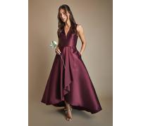 Coast Honoured Sleeveless Plunge Waterfall Twill Maxi Bridesmaid Dress In Malbec malbec