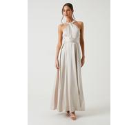 Coast Honoured Twist Halterneck Satin Maxi Bridesmaid Dress Coast Champagne 16