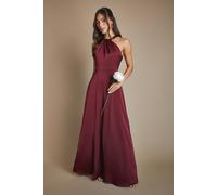 Coast Women's Honoured Twist Halterneck Satin Maxi Bridesmaid Dress in Malbec | Size: 8