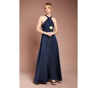 Coast Honoured Twist Halterneck Satin Maxi Bridesmaid Dress In Navy navy