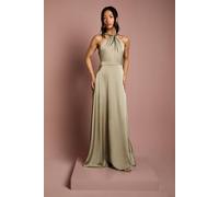 Coast Honoured Twist Halterneck Satin Maxi Bridesmaid Dress In Olive olive 16