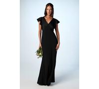 Coast Honoured V Neck Angel Short Sleeve Satin Maxi Bridesmaid Dress In Black black 18
