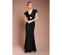 Coast Women's Honoured V Neck Angel Short Sleeve Satin Maxi Bridesmaid Dress in Black | Size: 12 Coast Black 12