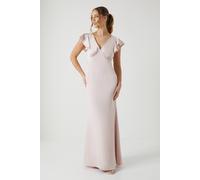 Coast Honoured V Neck Angel Short Sleeve Satin Maxi Bridesmaid Dress In Blush blush 8