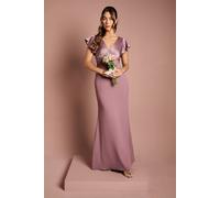 Coast Honoured V Neck Angel Short Sleeve Satin Maxi Bridesmaid Dress In Dusty Mauve dusty mauve 14