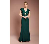 Coast Women's Honoured V Neck Angel Short Sleeve Satin Maxi Bridesmaid Dress in Emerald | Size: 14 Coast Emerald 14
