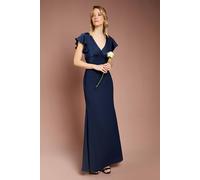 Coast Women's Honoured V Neck Angel Short Sleeve Satin Maxi Bridesmaid Dress in Navy | Size: 12 Coast Navy 12