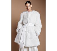 Coast Ivory Faux Fur Satin Tie Waist Wedding Coat ivory
