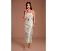 Coast Women's Jacquard Belted Bandeau Pencil Dress in Neutral | Size: 18