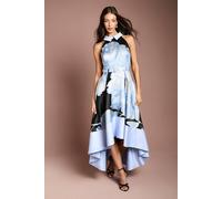 Coast Women's Jacquard High Low Halter Neck Midi Dress in Blue | Size: 12 Coast Blue 12