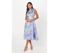 Coast Jacquard Midi Dress With Seam Detail In Blue blue 8
