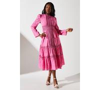 Coast Jacquard Peplum Lace Trim Dress In Pink pink 10