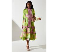 Coast Jacquard Peplum Lace Trim Dress multi 10
