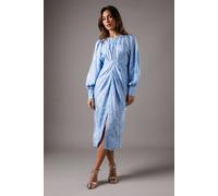 Coast Jacquard Ruched Dress In Blue blue 10