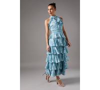 Coast Jacquard Ruffle Halter Maxi Dress In Blue blue 10