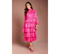 Coast Jacquard Tiered Midi Dress In Hot Pink hot pink 8