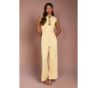 Coast Keyhole Button Detail Crepe Wide Leg Jumpsuit In Butter butter 14