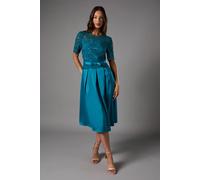 Coast Lace And Crepe Full Skirted Midi Dress In Teal teal 10