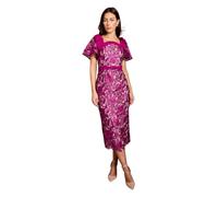Coast Lace Bow Shoulder Pencil Midi Dress, 12, Magenta