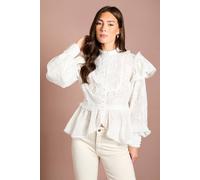 Coast Women's Lace Frill Detail Long Sleeve Blouse in Ivory | Size: 8 Coast Ivory 8