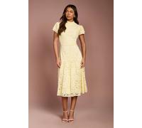 Coast Lace Frill Sleeve High Neck Midi Dress In Yellow yellow
