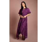 Coast Lace Hanky Hem Puff Sleeve Dress In Plum plum 12