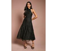 Coast Lace Organza Belted Halter Midi Dress In Black black