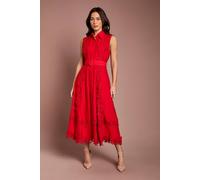 Coast Lace Panelled Belted Sleeveless Shirt Dress In Flame Red flame red