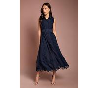 Coast Lace Panelled Belted Sleeveless Shirt Dress In Navy navy