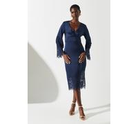 Coast Lace Panelled Satin Wrap Dress In Navy navy