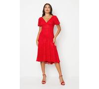 Coast Lace Puff Sleeve High Low Hem Midi Dress In Red red 8