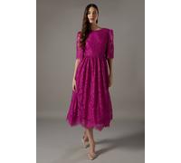 Coast Lace Short Sleeve Midi Dress In Magenta magenta 16