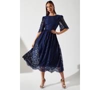 Coast Lace Short Sleeve Midi Dress, 10, Navy